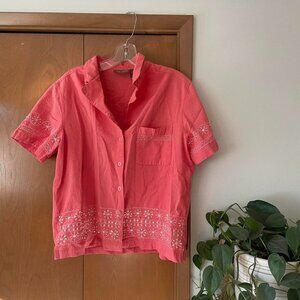 vintage Jane Ashley coral short sleeve button down shirt